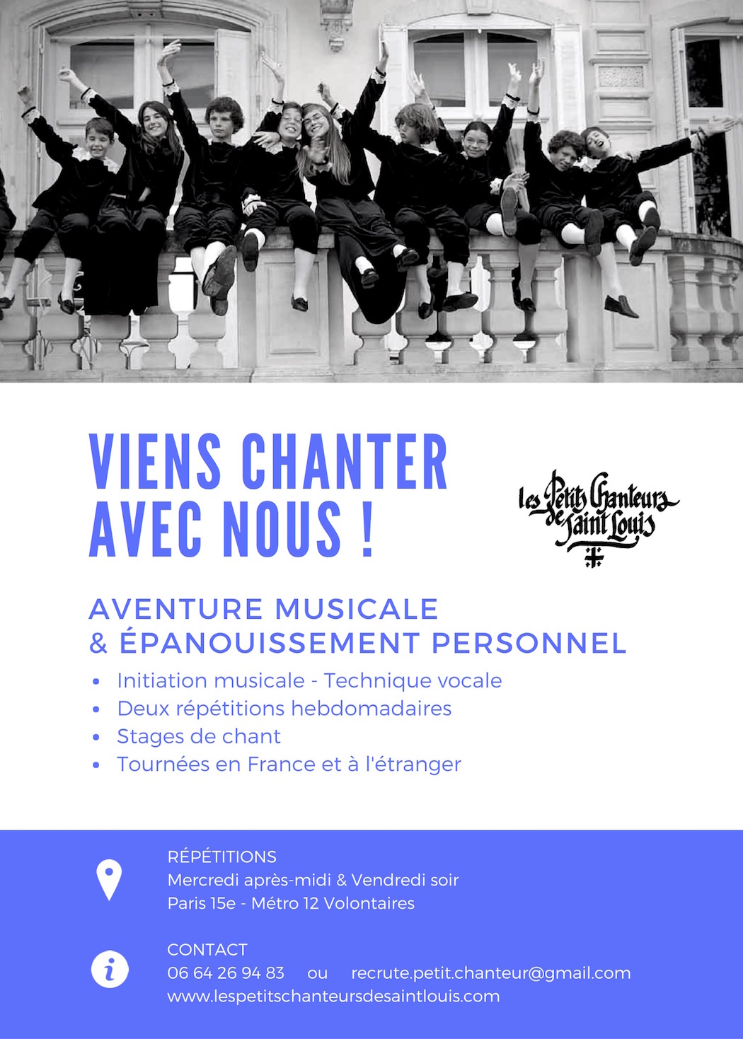 Recrutement chorale enfants paris petit chanteur de saint louis chant audition