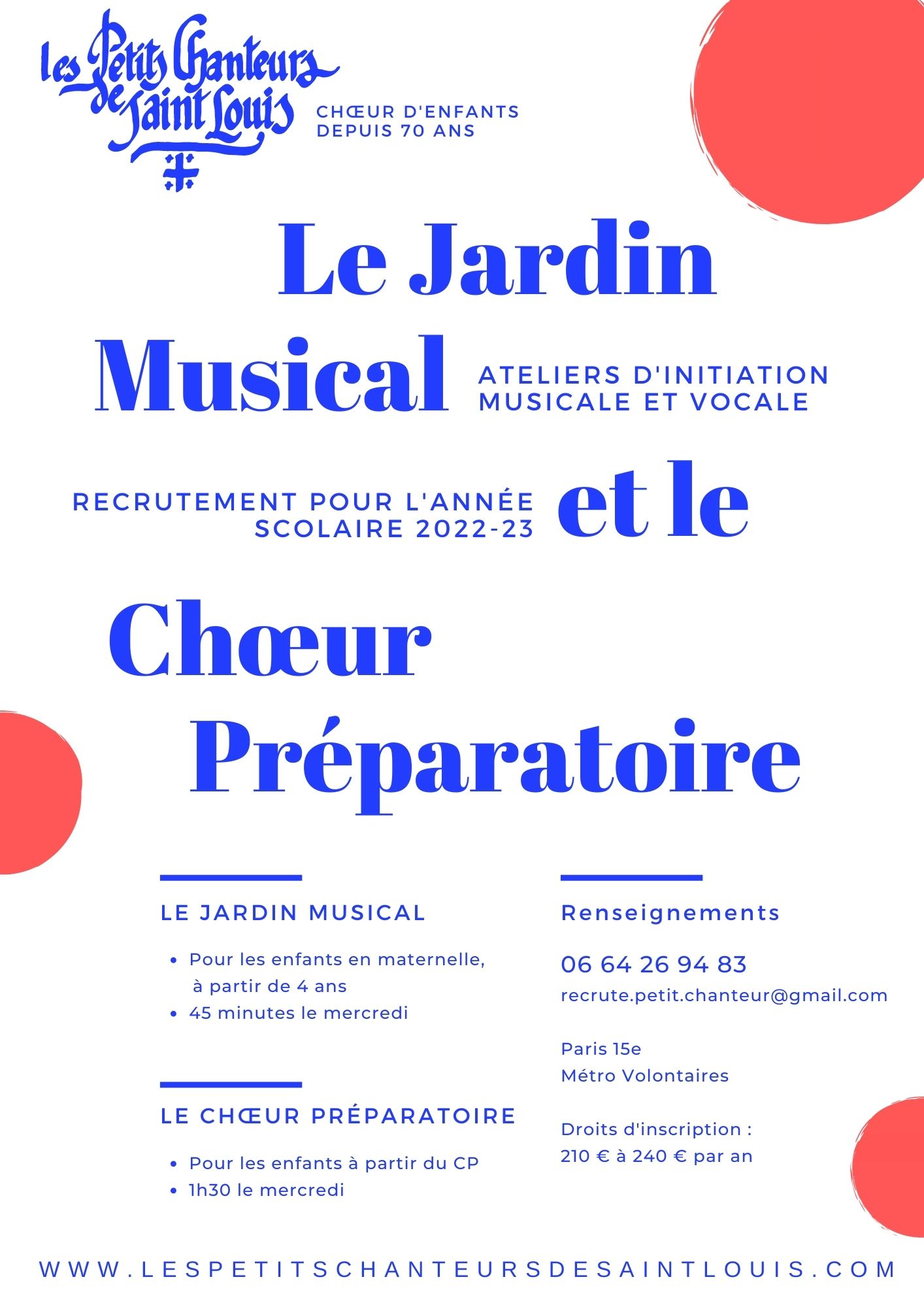 Recrutement chorale chant enfant Eveil musical Petits Chanteurs de Saint Louis Paris